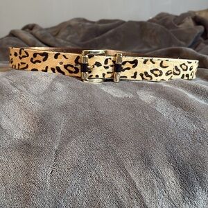 Michael Kors Brown Leopard Calf Hair Leather Belt